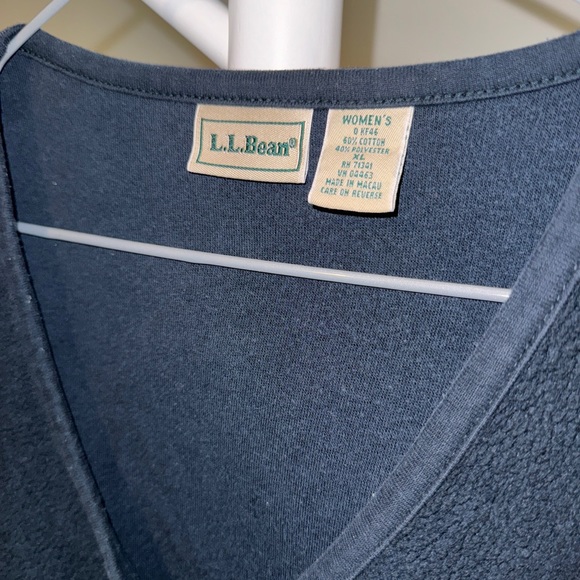 LL Bean Navy Cotton Blend w/Unique Pewter Buttons Sherpa Texture V-Neck Cardigan - Picture 2 of 7